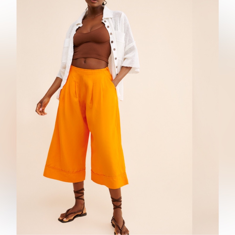 Anthropologie Linen Pleat-Front Wide-Leg Culottes NWT $146 MSRP - Picture 2 of 3